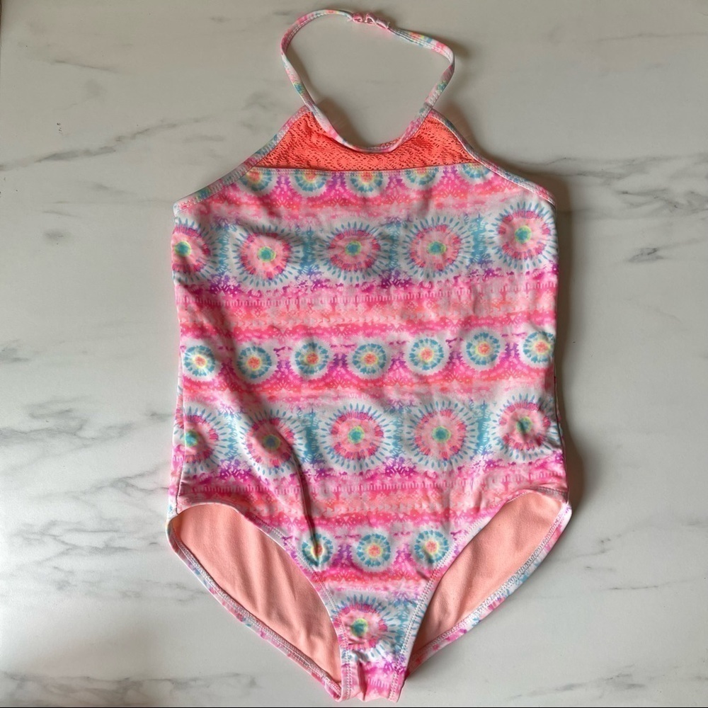 Wonder Nation Pink Tie Dye Floral One Piece Swimsuit